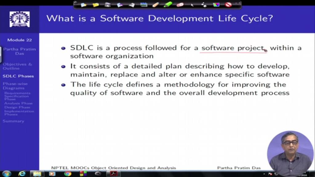 (Refer Slide Time: 02:52) So, these are this is the outline which will be available to the left of every slide (Refer Slide Time: 02:57) Now what is software development lifecycle?