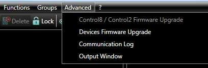 2) Connect the Control8 to the PC using the USB cable and open DVA Network software 3) Control8 firmware must be updated to the latest available release.