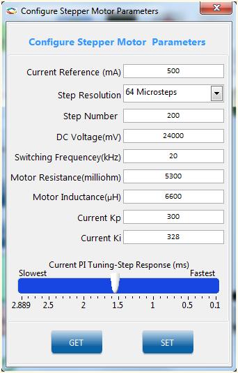 3. Click Configure to open the Configure Stepper Motor Parameters window, as shown in the following figure.