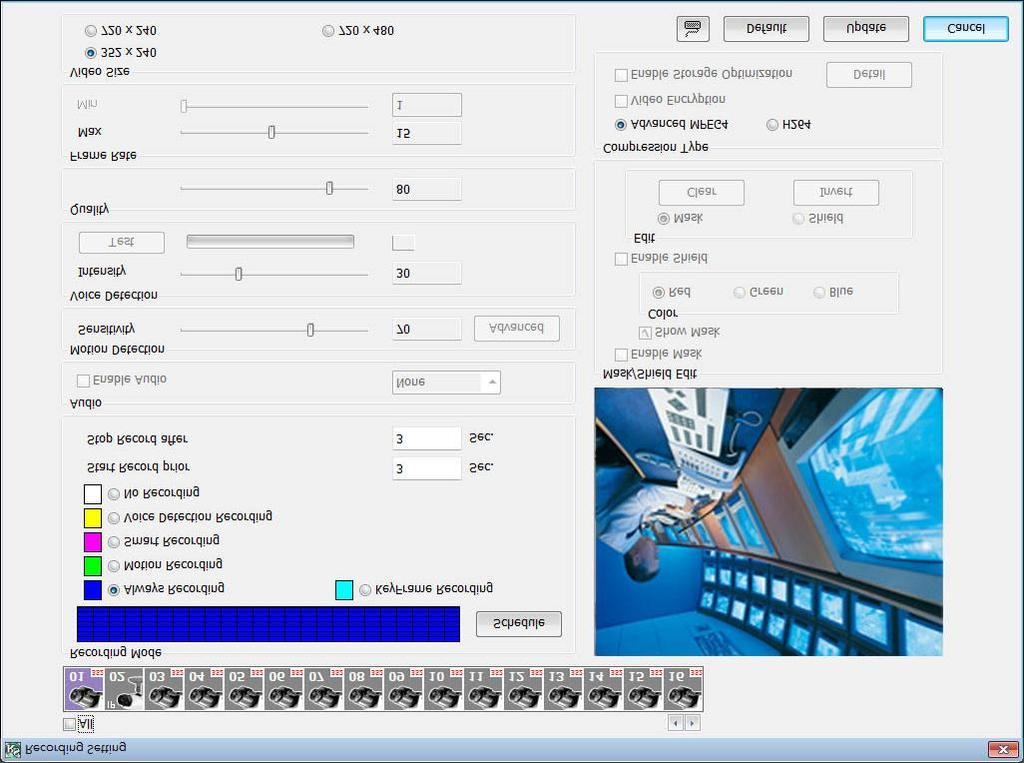 8.2.2.3 Record Setting Analog Camera In the Recording setup window, click OK to accept the new settings, click Cancel to exit without saving, and click Default to revert back to original factory