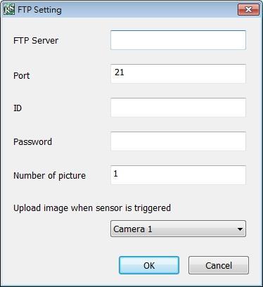 To Setup FTP Setting 1. Next to the File Transmission via FTP check box, click Detail. 2. In the FTP Setting dialog box, enter the FTP IP, port, user ID and password. 3.