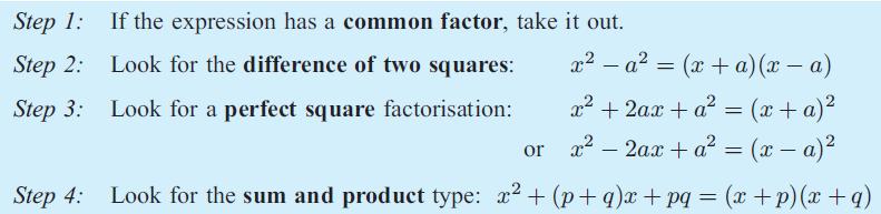 PERFECT SQUARES Where you can see the last term is a square number, and middle term is two times the first and last a) b) SUM AND PRODUCT FACTORISATION When none of the previous methods apply, we are