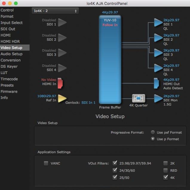 Io 4K Video Setup Screen in 4K Mode Figure 23. QuickTime Video Output Filter 4K Geometry Checkbox 4K Mode adds the 4K Geometry selection (check box).