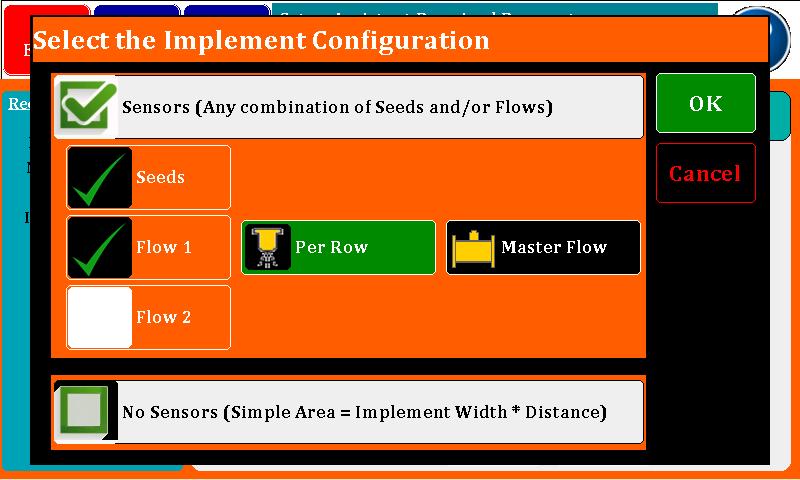 2.3.2 Implement Type Select Use the Check Boxes to select if your monitor is connected to seed sensors, flow meters or both.