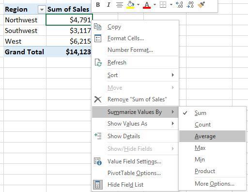 6) When there are Fields in both the Rows and Columns area of a PivotTable, this report is sometimes called a Cross Tabulated Report because the intersecting calculation has a Rows area condition and
