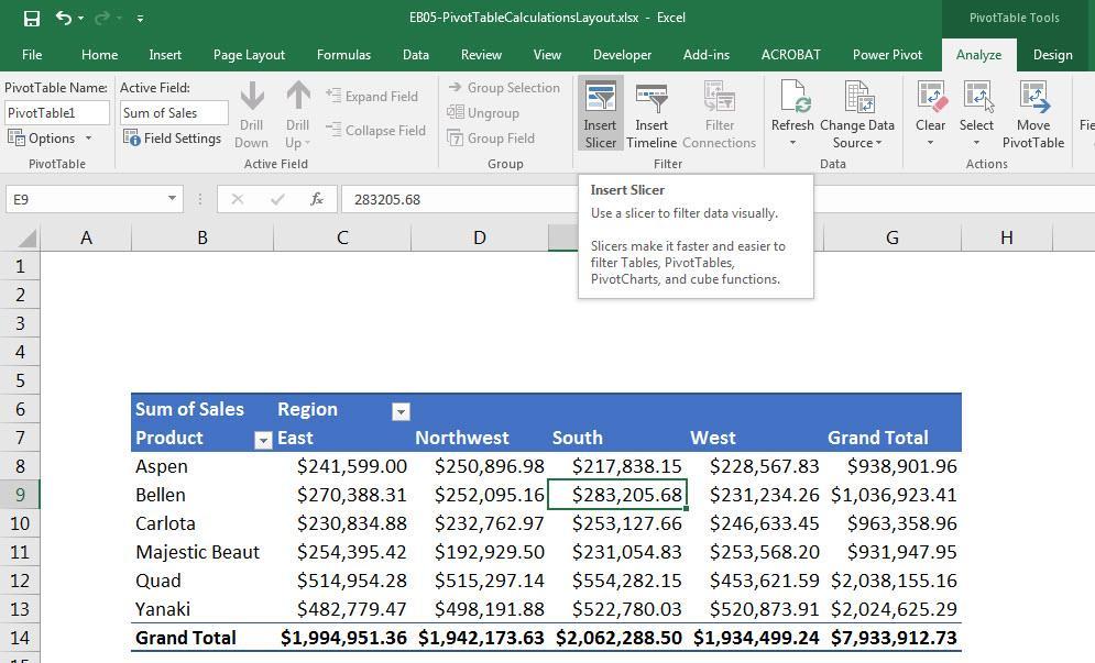 11) PivotTable Slicers i. Slicers allow us to add a condition to all the calculations in the PivotTable. ii.