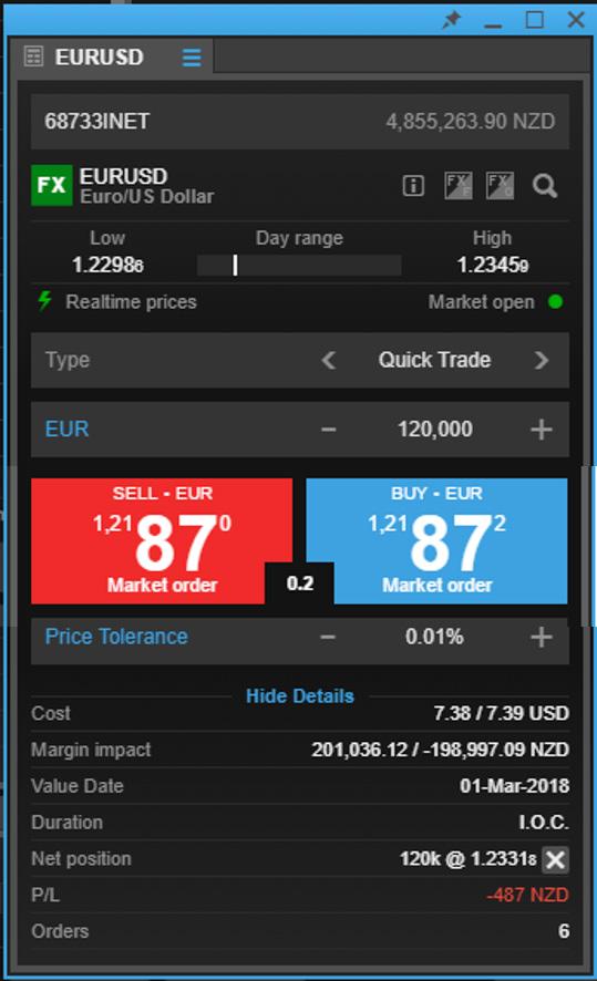 Trade Ticket FX In SaxoTraderPRO you benefit from an advanced trading ticket with intuitive navigation Quick Trade mode Margin available shown in account selector dropdown Search to change instrument