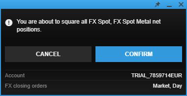 column borders Double-click on a row to launch the Close position dialogue The Close All feature in the positions module lets you close all open FX, or CFD, or both asset class