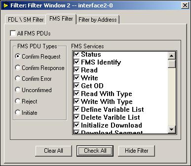 Chapter 3 Windows and Menus FMS Filter Tab The FMS Filter tab filters packets by FMS service and lists all the FMS Services available.