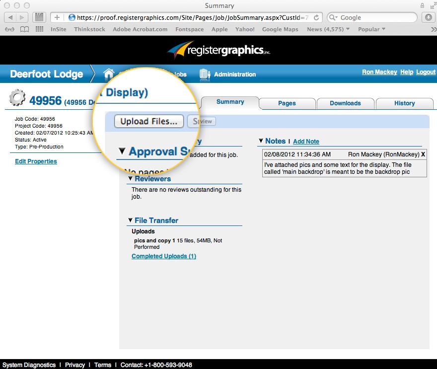 Uploading Files InSite allows for easy uploading of files. To begin, click the Upload Files button located on the job s Summary tab or the Pages tab.