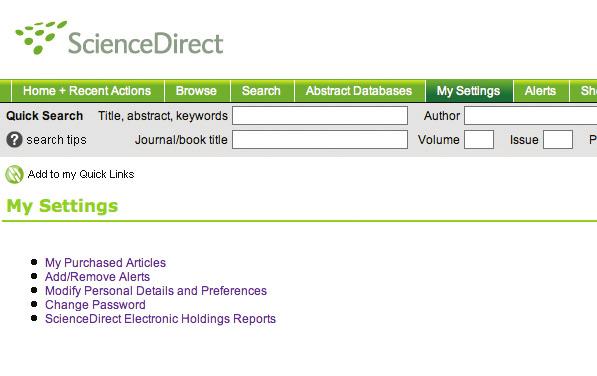Alerts You can create and edit a variety of email alerts on ScienceDirect such as: Search alerts Topic alerts Volume/issue alerts Citation alerts Additional features ScienceDirect has many