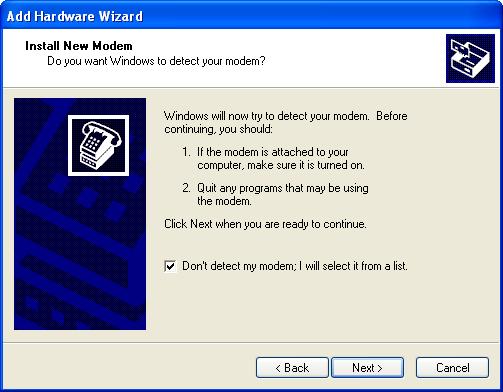Figure 0-15: Add Hardware Wizard d. Check Don t detect my device; I will select it from a list. e. Select Next.