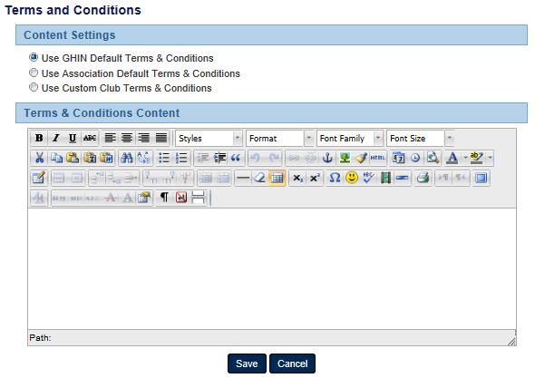 Click on Add Terms Terms and Conditions will automatically default to the GHIN Terms & Conditions.