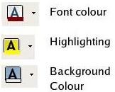 The following figures show the different tool bar shortcuts available for formatting text, and can be applied after using the mouse to select the text to be formatted.
