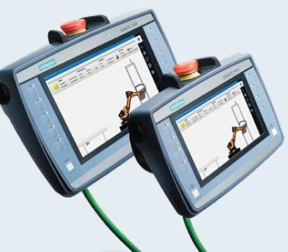 SIMATIC HMI Mobile Panels Power and safety in your hands Highlights Connection point detection for location-dependent operator functions Optimum usability through illuminated E-STOP button Extended