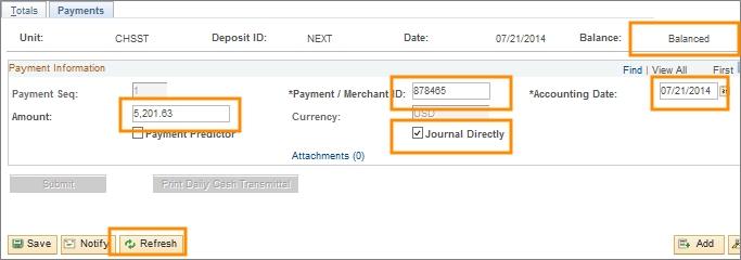 5. Click on the Payments tab. Payments Tab 1.