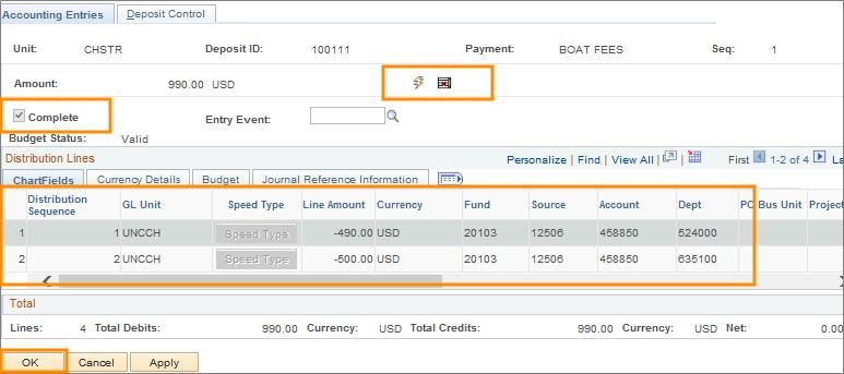 Payments Tab 1. Click the Submit button to save and finalize the deposit record.