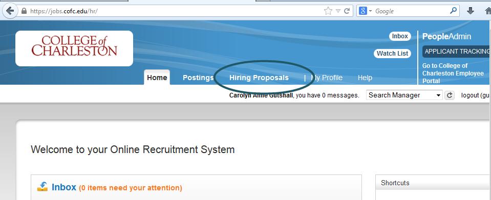 Start a Hiring Proposal The Hiring Proposal is actually initiated from the Applicant Tab of the Posting screen.