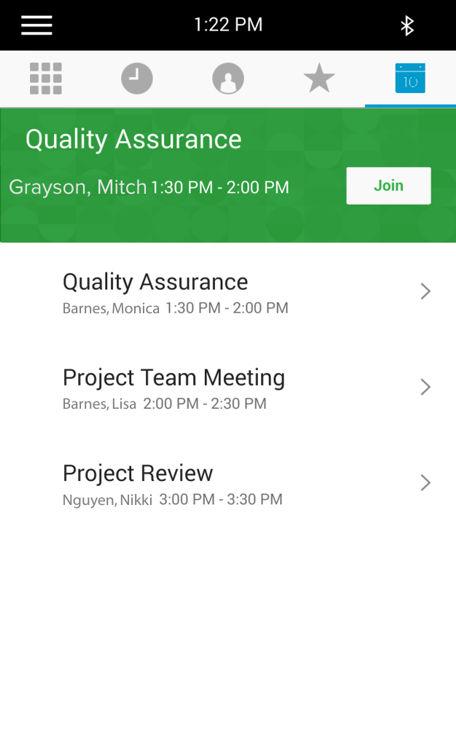 Using the Calendar Topics: Open the Calendar View Meeting Details Meeting Reminders Joining Calendar Meetings When connected to Microsoft Exchange Server, you can view and join meetings scheduled in
