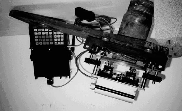 Figure 12: First generation portable scanning system on the calibration pin-hanger assembly. The transducer module includes two adjustable transducer holders with precise X-Y positioners.