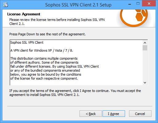 Sophos Firewall 3.2 Installing the SSL VPN Client Software The setup program will check the hardware of the system, and then install the necessary software on your PC. 1. Start the installation.