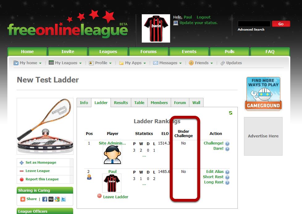 Challenge Cancelled - Ladder Tab The Ladder page is refreshed after the Challenge has