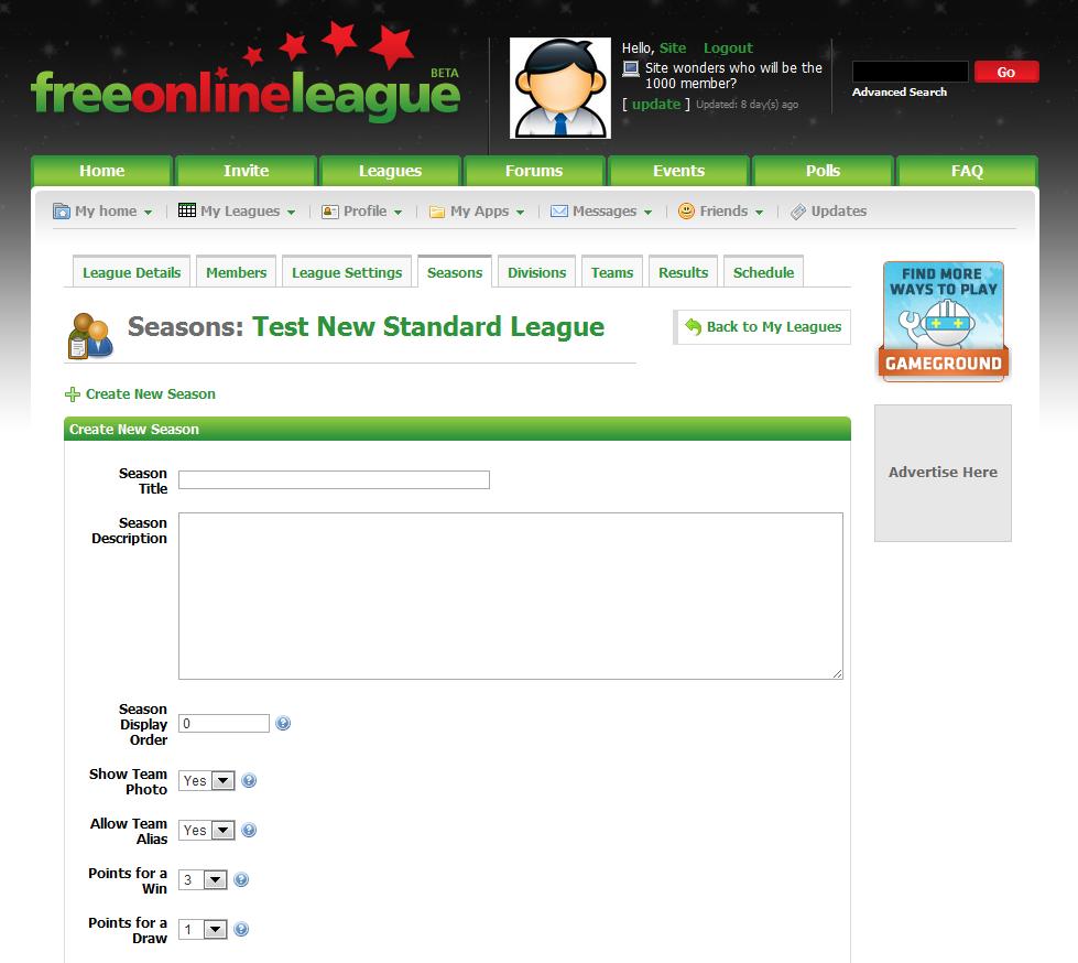 Create a Season As with the Create League web form, complete this Seasons web form selecting each settings as you wish your Standard League to be configured.