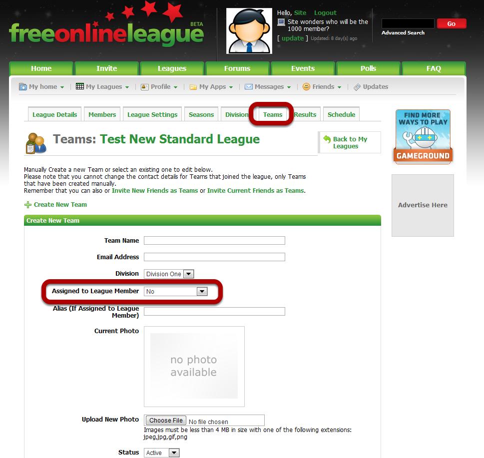 Create Teams - Actually Create Them After clicking the Teams Link highlighted above, complete the Create New Team web form.