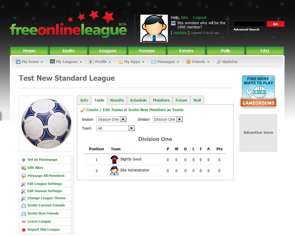 Next, Create a Schedule of Games Now that your Stmadard League has been created you need to create a Season of Games.
