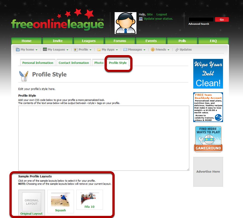 Edit Profile - Profile Style After selecting Profile Style, you have the option to set your own Profile Style Sheet.