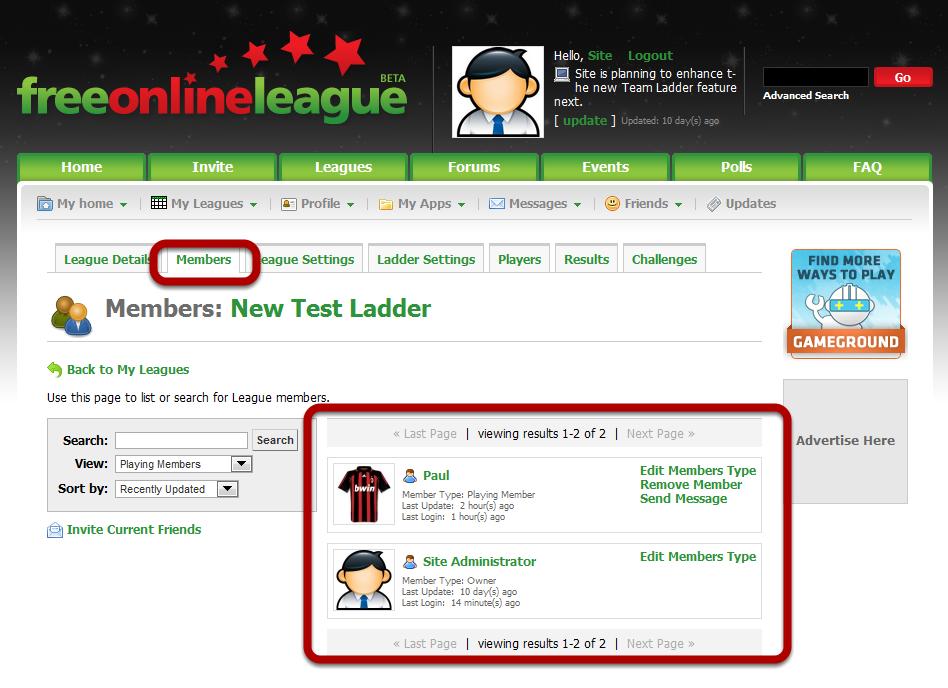 Ladder Admin Section - Members The Members Tab within the Ladder admin section allows the League admin to:- Amend a members playing type - non-player or player - Amend a members role