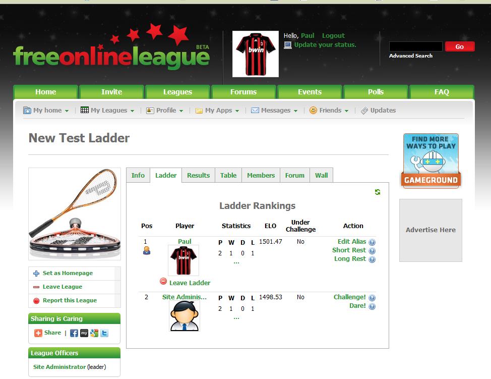 Challenge Complete - Ladder Tab After the Challenge result has been submitted, the Ladder page is refreshed.