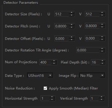 Main UI : Right Panel (Detector Parameters) Right panel : Detector Parameters - Set the parameters related to the detector plate on Detector Parameters panel.