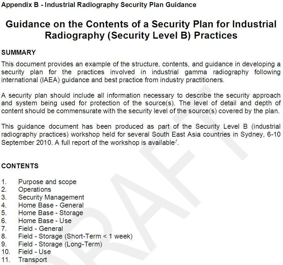 Outputs 1. Developed recommended security measures for industrial radiography sources 2.