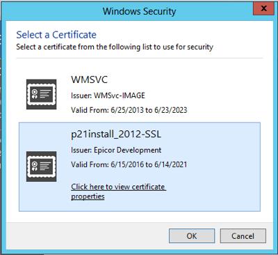 Installing Web Applications 8. Select the certificate to use for security, and then click OK to return to the App Configuration window. 9. Click Next. 10.