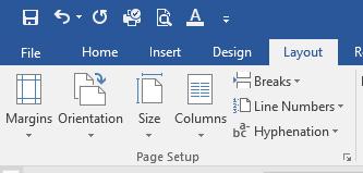 4. In the ribbon at the top, click on the Layout tab and click the menu fly-out at the bottom-right of the Page