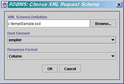 Generating Service Schemas The Choose XML Request Schema dialog box appears.