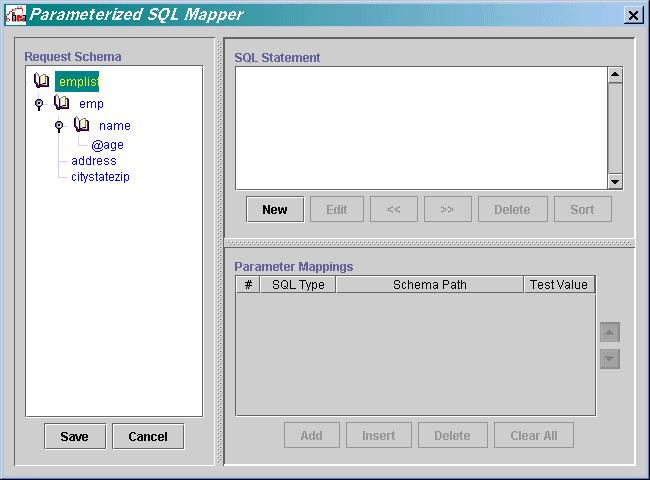 Generating Service Schemas The Parameterized SQL Mapper window opens.