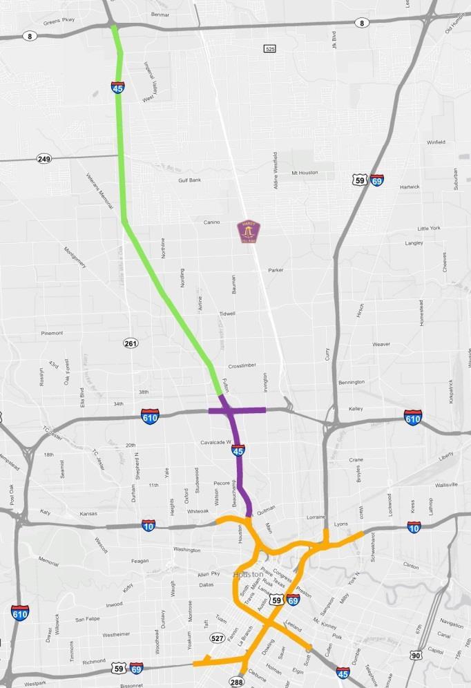 NHHIP OVERVIEW Project divided into three segments: Segment 1: I-45: from Beltway 8 to I-610 (9 mi) 45 Segment 2: I-45: