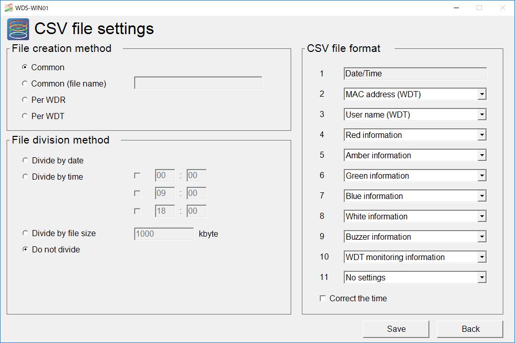 7.2 Data collection 7.2.1 Initial settings (save as CSV file) (1) Settings list Settings are as follows.