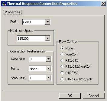 5. If you connected the serial interface cable to a port other than COM1 you will receive a message either saying the port cannot be opened or the Thermal Transient