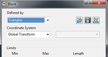 Click on the Block icon at the top of the Powermill interface In the Drop Down called Defined By choose Triangles Click