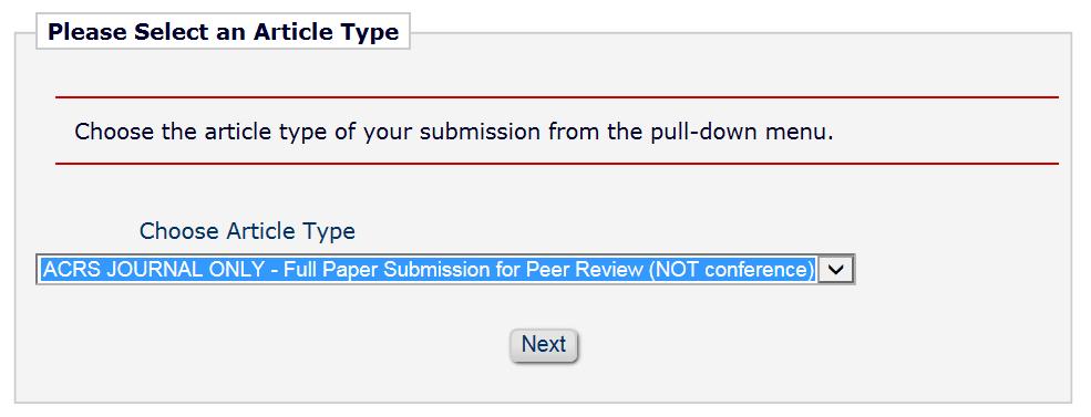 2. Submitting your New Manuscript (Full Paper for Peer Review) Go to the login screen http://www.editorialmanager.com/jacrs a. Login as an author b.