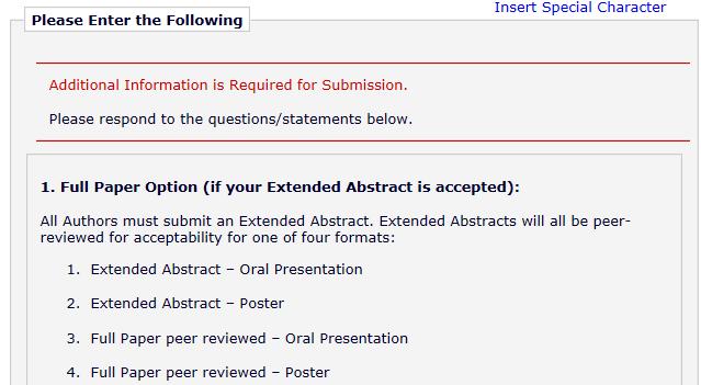 Award potential. You may select up to four classifications. h. On the Additional Information tab requiring a Yes or No answer, selected response or check box tick, from the corresponding Author: 1.