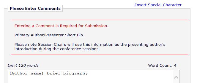 Submit your Extended Abstract as a Word document by using the Drag & Drop feature or via Choose Files button. You can ignore the Item and Description fields.