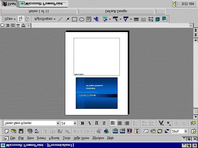Introduction to PowerPoint 97 Getting Started 5. Click the Notes Page View button. Notes Page view is displayed. This view includes miniature slides along with space for speaker notes.