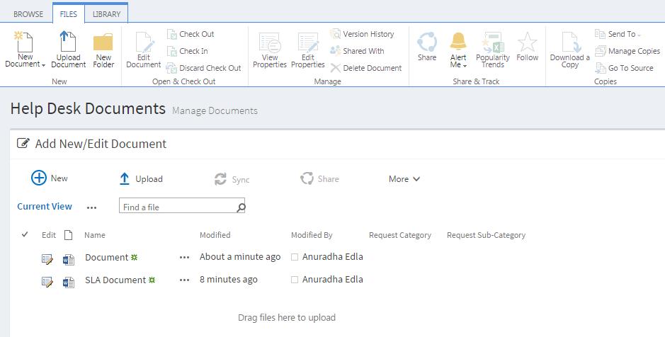 Document Repository You can upload & store documents for the Help Desk team to share and use. Click Help Desk Documents. To create a new Word document from where you are right now, click New.