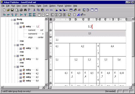 Figure 3. Screen capture of table shell in publishing software The table shell and database map documents were built in Arbortext s Adept Publisher.