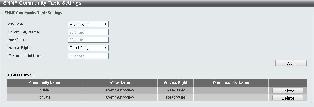 Figure 4.43 Management > SNMP > SNMP View Table Settings View Name: Create a name of the view, up to 32 characters. Subtree OID: The Object Identifier (OID) Subtree for the view.
