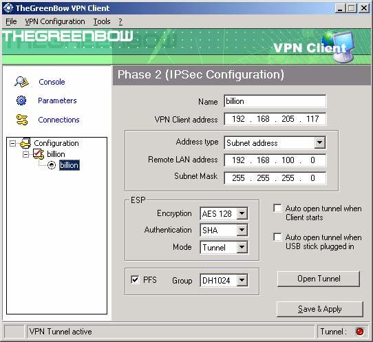 3.2 VPN Client Phase 2 (IPSec) Configuration Phase 2 Configuration window defines IPsec settings. You define your static virtual IP address here.